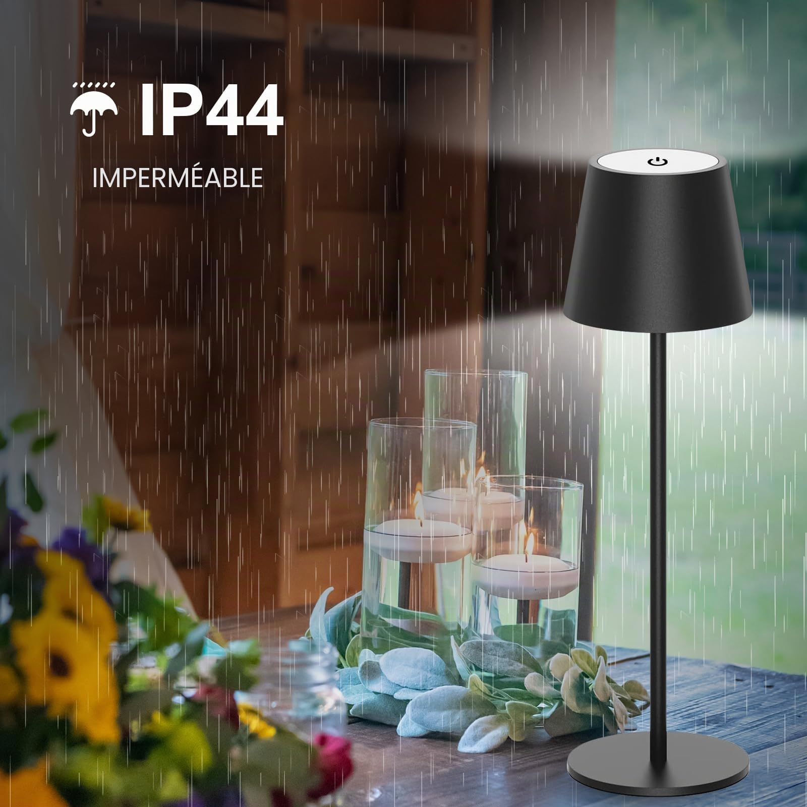 ANTELA Lampe de Table Sans Fil Rechargeable 3000K/4000K/5000K Blanc Chaud/Froid Dimmable LED Intérieur Extérieur pour Table de Repas Balcon Jardin Terrasse, Noir, 2PCs