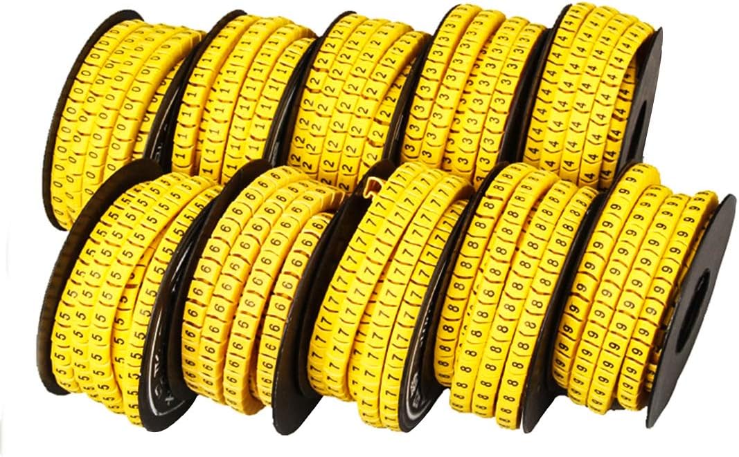 10 Rolls of 0-9 Number Tube,Yellow Flexible PVC Concave Cable Wire Markers Label Tag (6mm2)