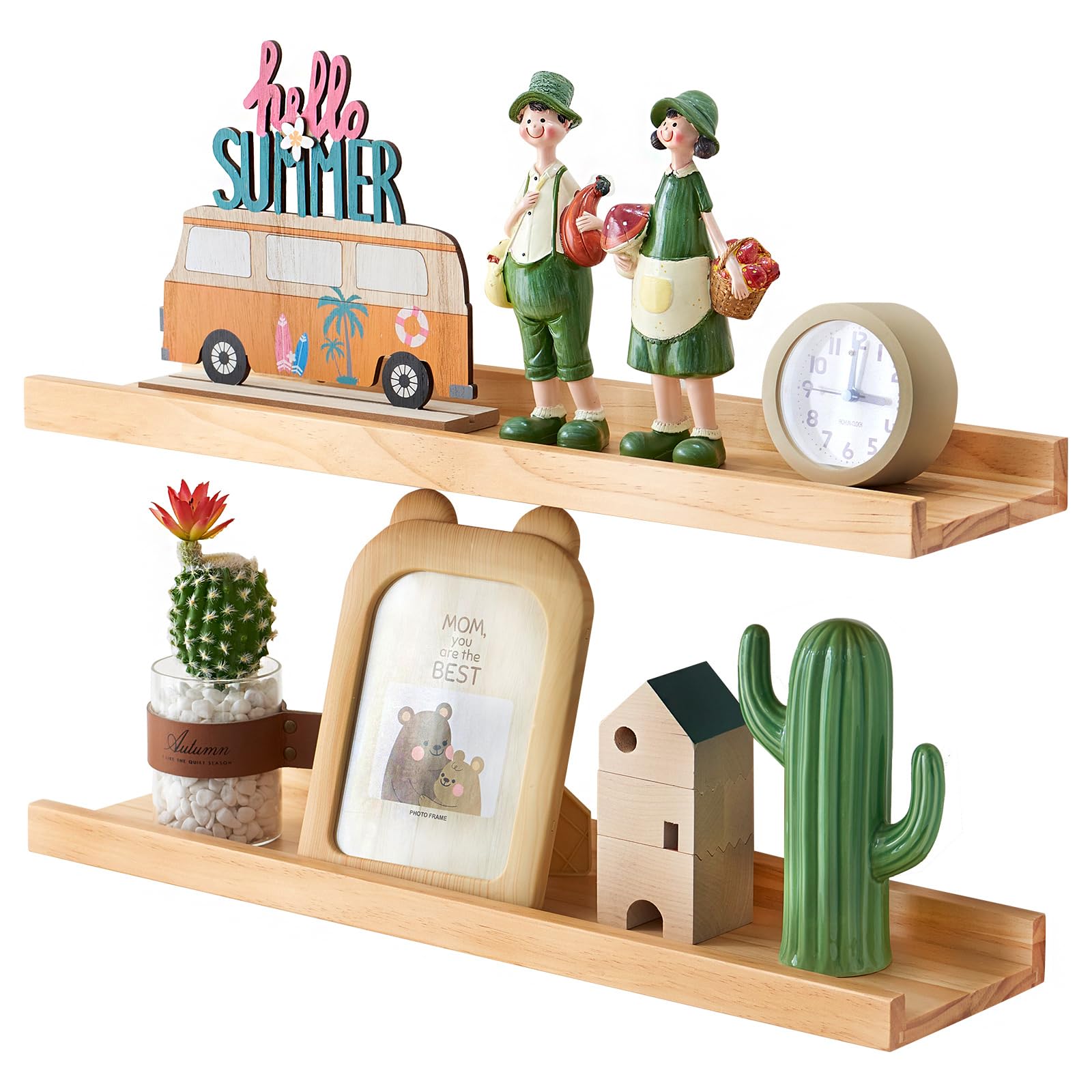 30cm Mensola da Muro in Pino Legno, Set di 2 Mensola da Parete per Foto Decorazioni, Mensole Sospesa in Rovere Massiccio per Casa, Ufficio, Camera da Letto, Soggiorno, Cucina (60 x 15 cm)