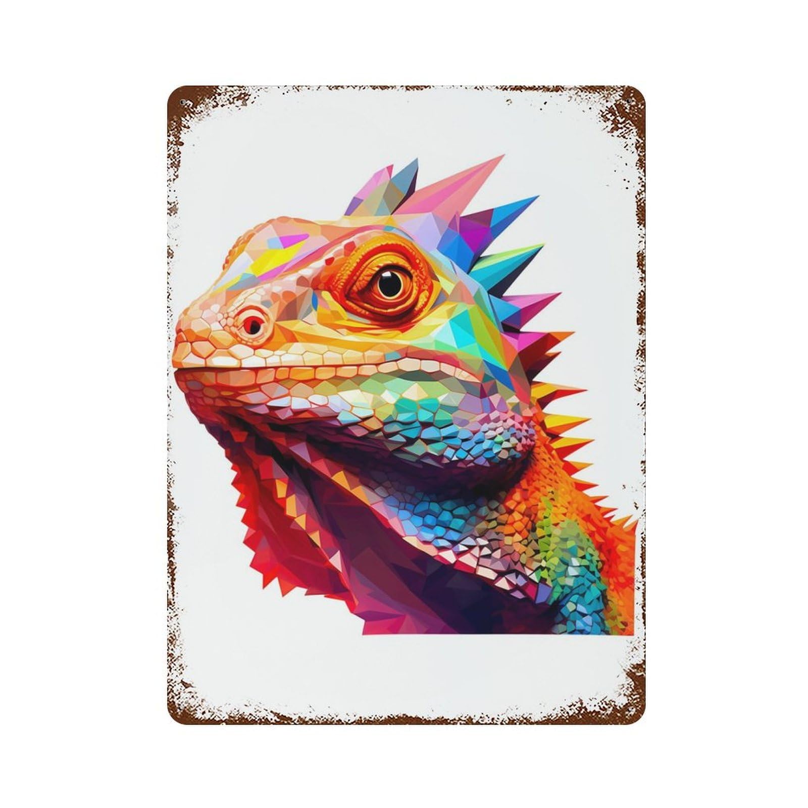 Rust Effect Chameleon Colorful Face Rusty Metal Tin Sign 15.7"x11.8", Old School Wall Decor for Basement, Hobby Room And Garage Decor
