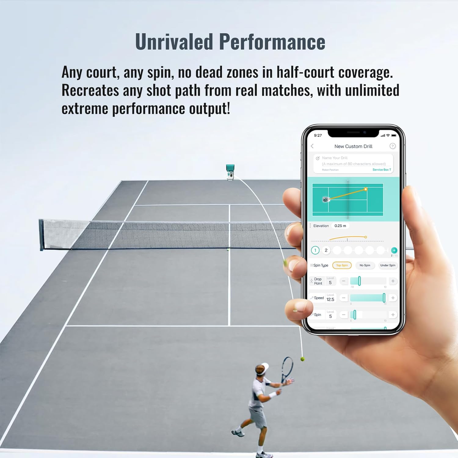 PONGBOT Tennis Ball Machine, APP and Remote Control, Custom Drills, 150 Ball Capacity, Max 80mph,8+ Hours of Endurance, Dual Motor for Topspin and Backspin, PACE S