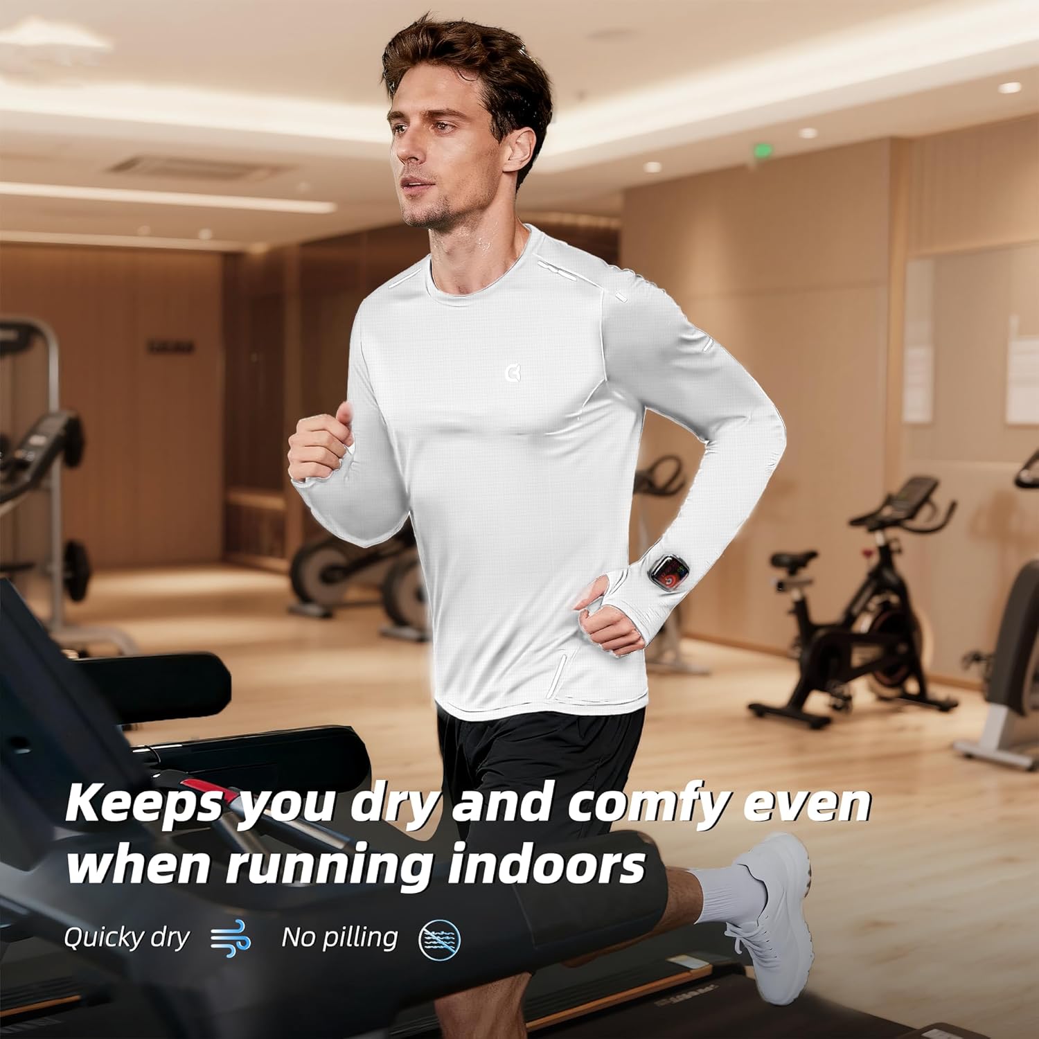 Men's Reflective Long Sleeve Running Shirt for Men, Watch & Thumb Hole - Quick Dry Athletic Top, Night Running, Hiking - Image 3