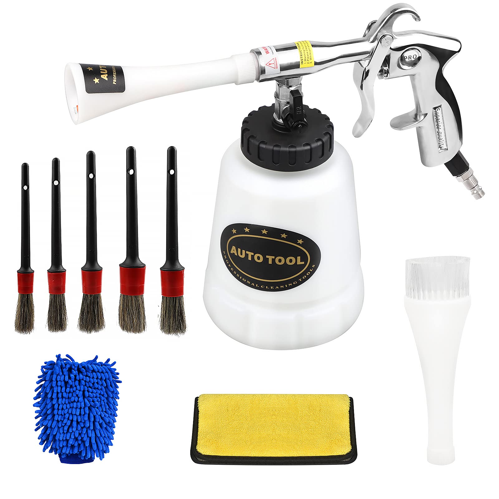 SWAWIS High Pressure Car Cleaning Gun, Car Interior Cleaner, Turbo Car Cleaning Gun Car Interior Detailing Kit Car Cleaning Supplies for Air Compressor with Washing Brush, Spraying Tubes, 1L Bottle