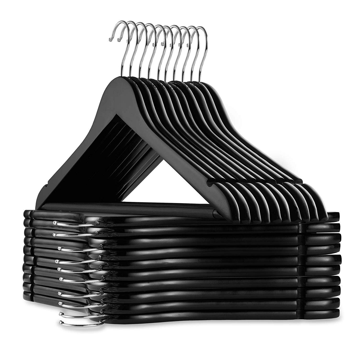 ZEPOLI Wooden Hangers, Solid Wood Shirt Hangers,Dress Coat Jacket Clothes Hangers,with Extra Smooth Finish, 360 Degree Swivel Hook (Pack of 80, Black) (B0BPR7VW4V) Amazon Price History, Amazon Price Tracker