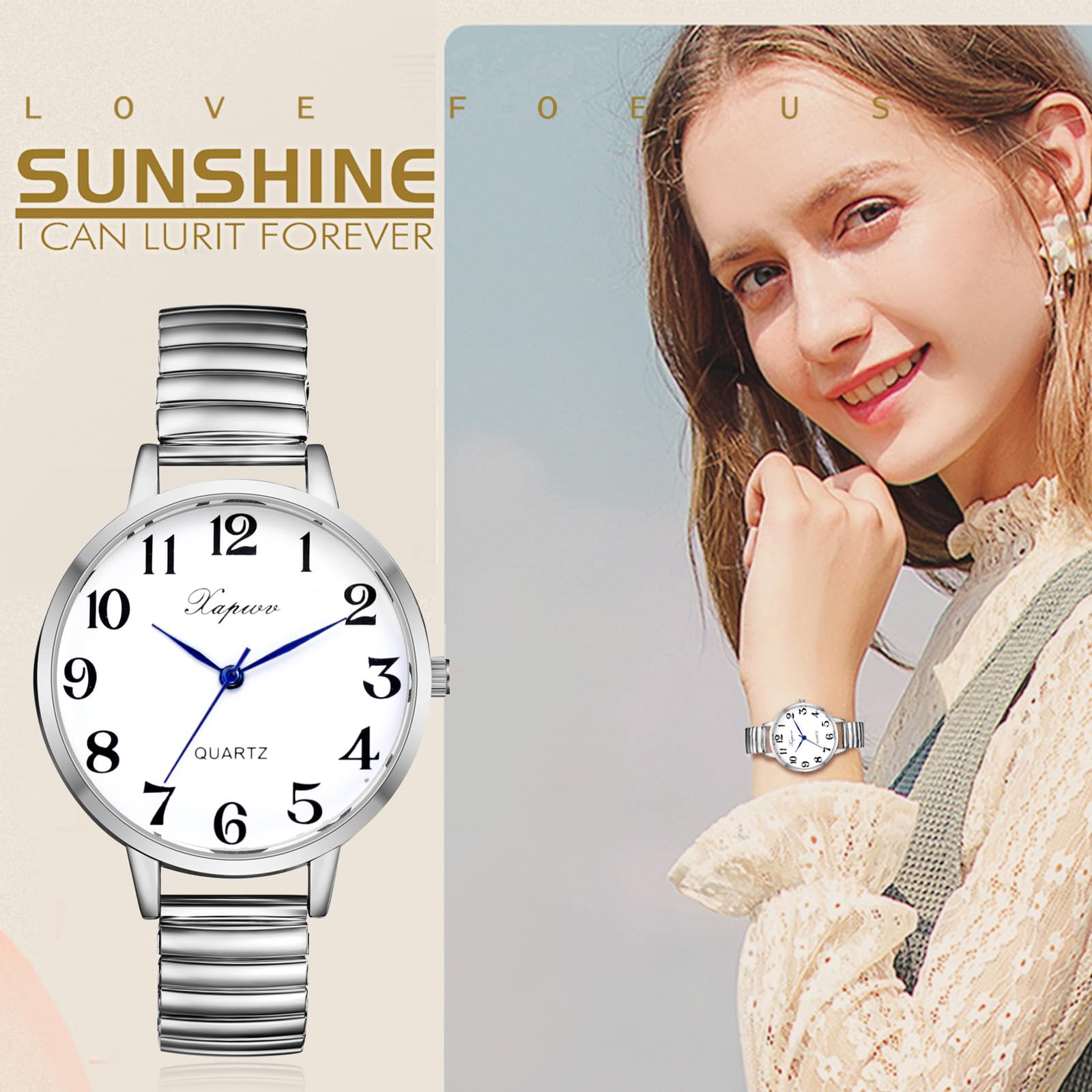 Orologio da donna elastico orologio da donna grande quadrante nero analogico al quarzo con cinturino elastico trasparente facile da leggere con scala numeri arabi regali per donne anziane