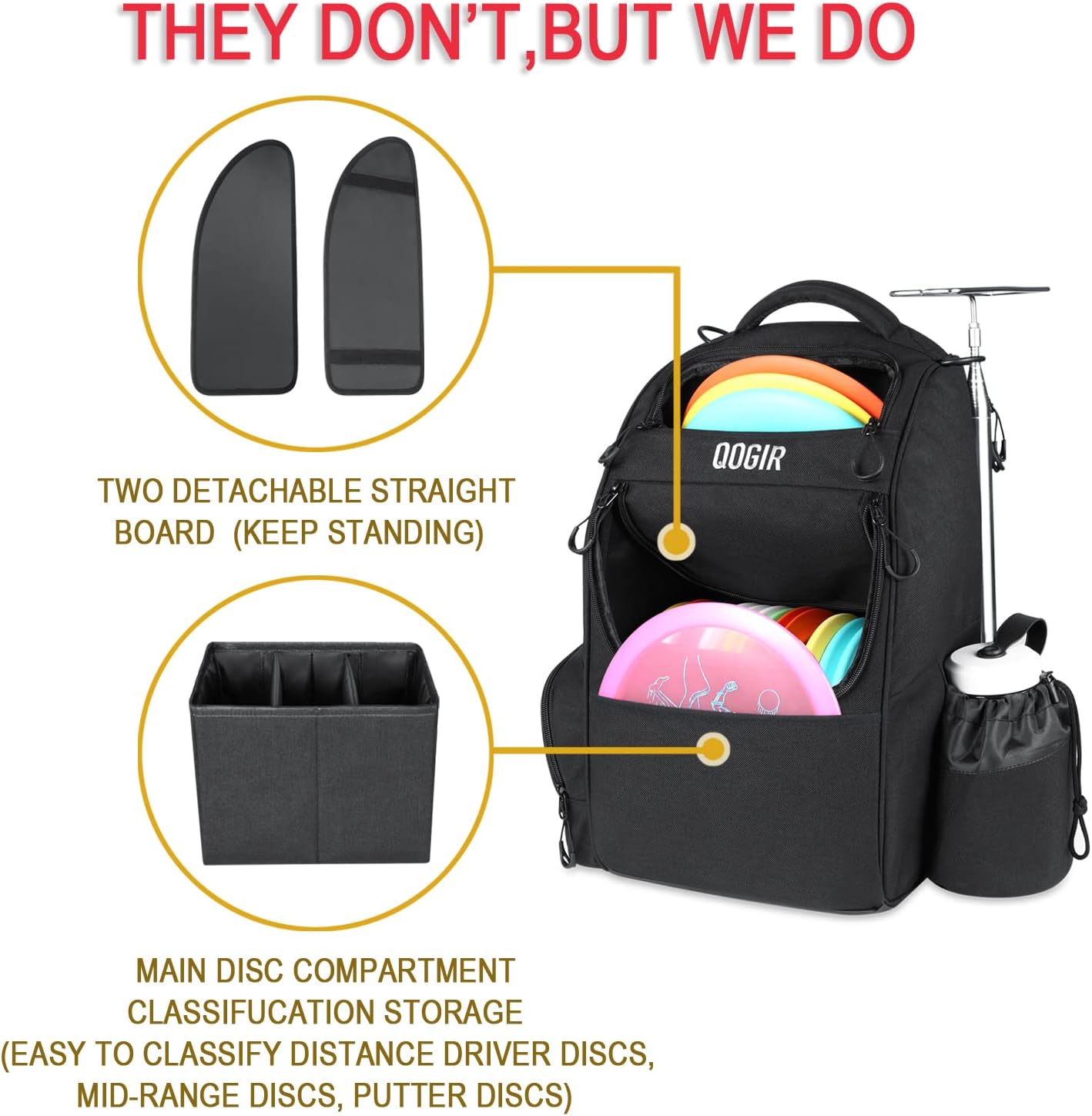 QOGIR Disc Golf Bag, Durable Disc Golf Backpack, Lightweight Disc Golf Bag with Two Sidewall Supports and Dividers Design, Introductory Disc Golf Bag for Beginners and Casual Disc Golf Rounds