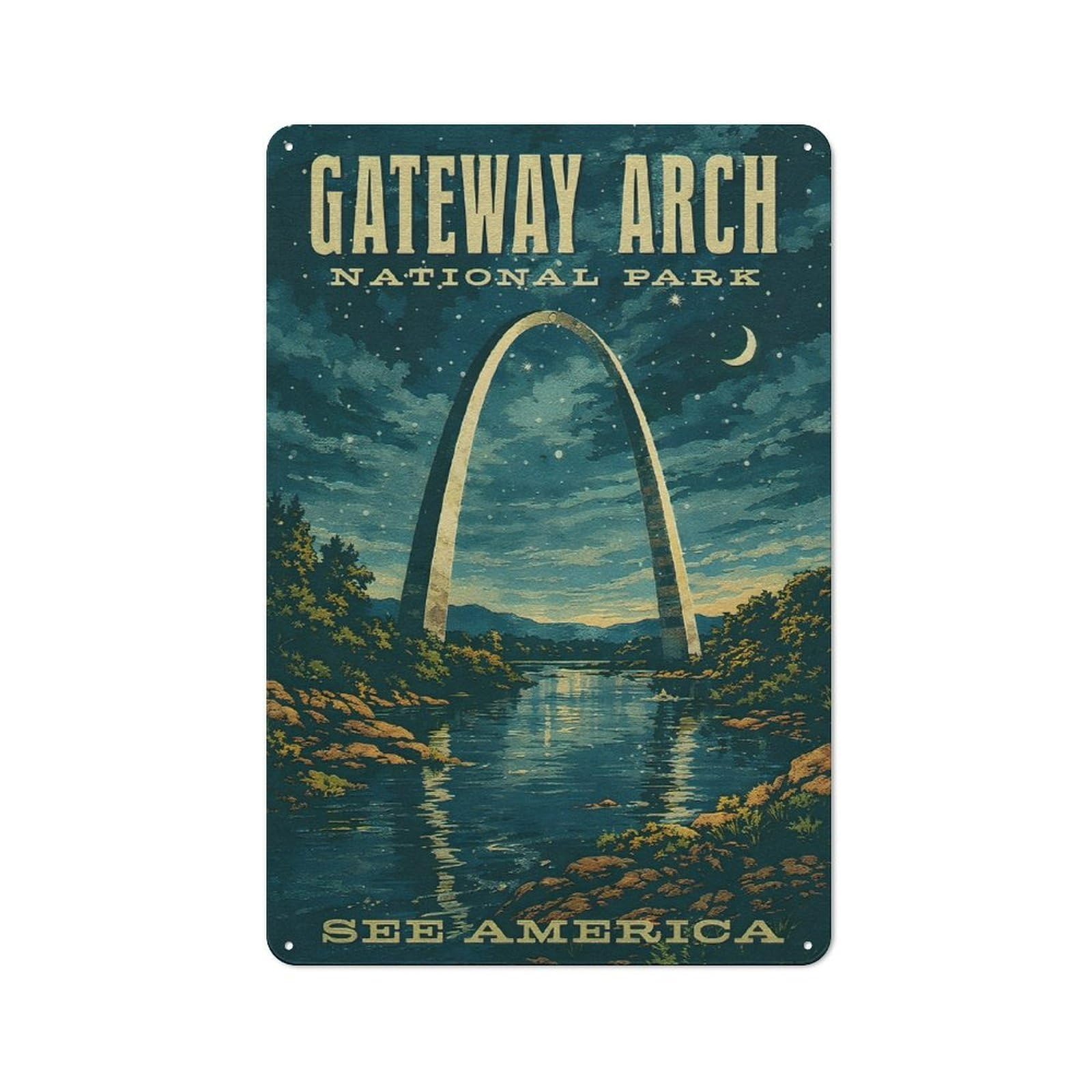 Junmoney Style-9 Gateway Arch National Park Vintage Industrial-Style Metal Sign 30X20cm For Living Room Wall, For Collectors Decorating Living Rooms And Feature Walls