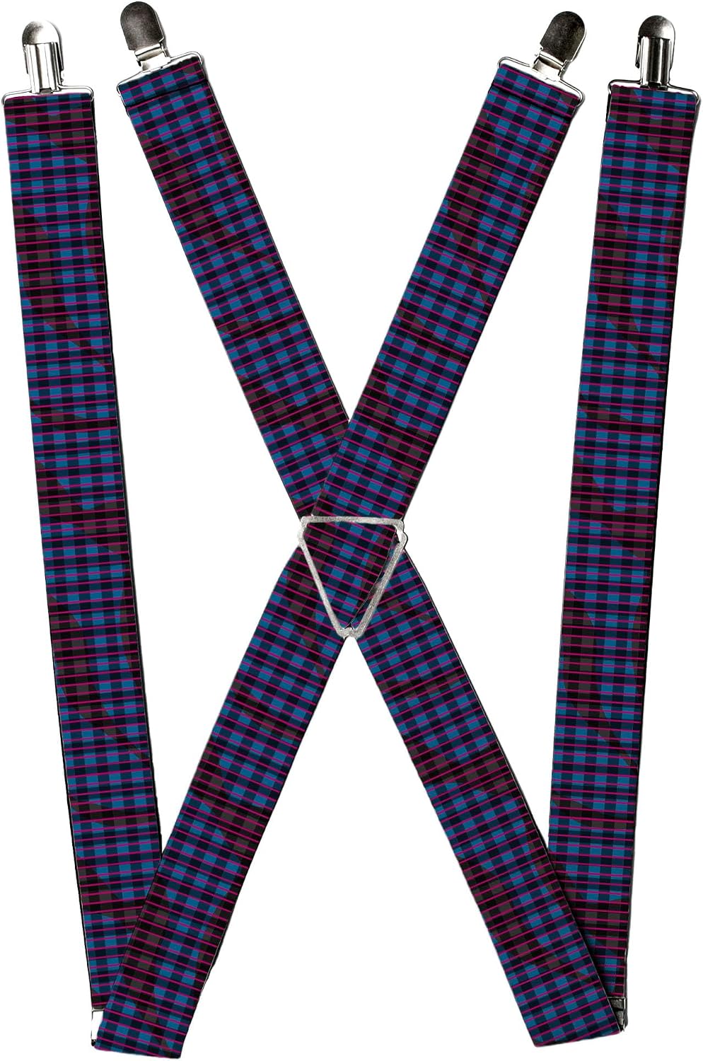 Buckle-Down Suspenders, Buffalo Plaid Abstract White Black Turquoise