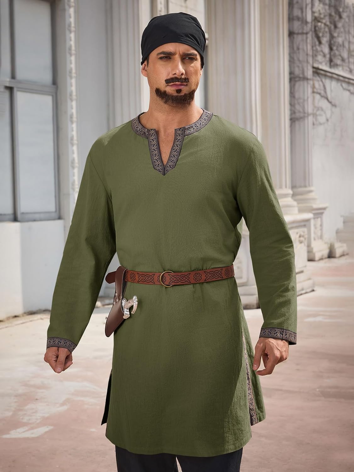 Runcati Mens Medieval Pirate Shirt Renaissance Viking Knight Warrior Tunic Tops Long Sleeve LARP Halloween Costume - Image 2