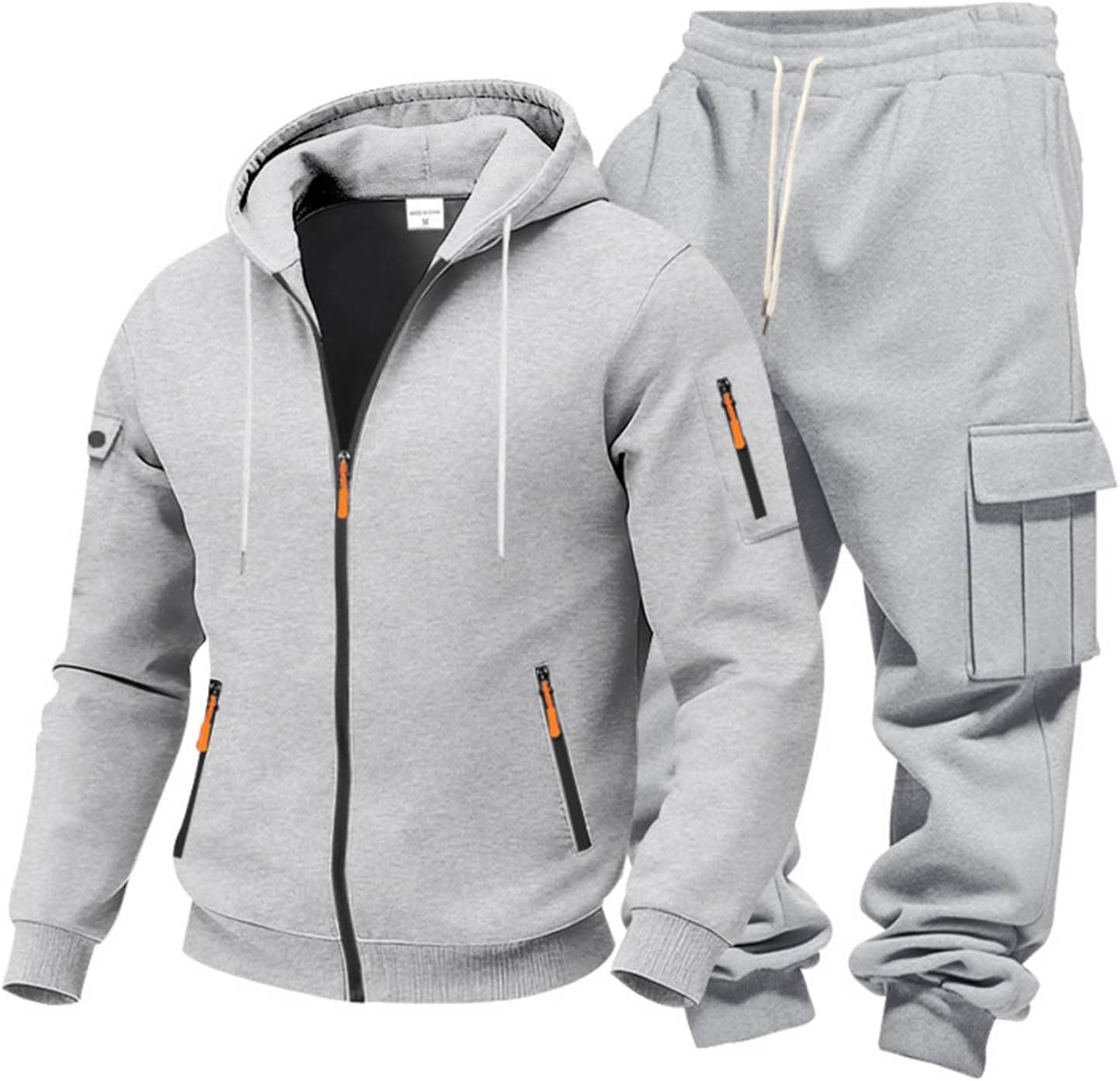 Mens Sweat Suit Multi Pockets Cargo Tracksuits Workout Match Jogging Sets
