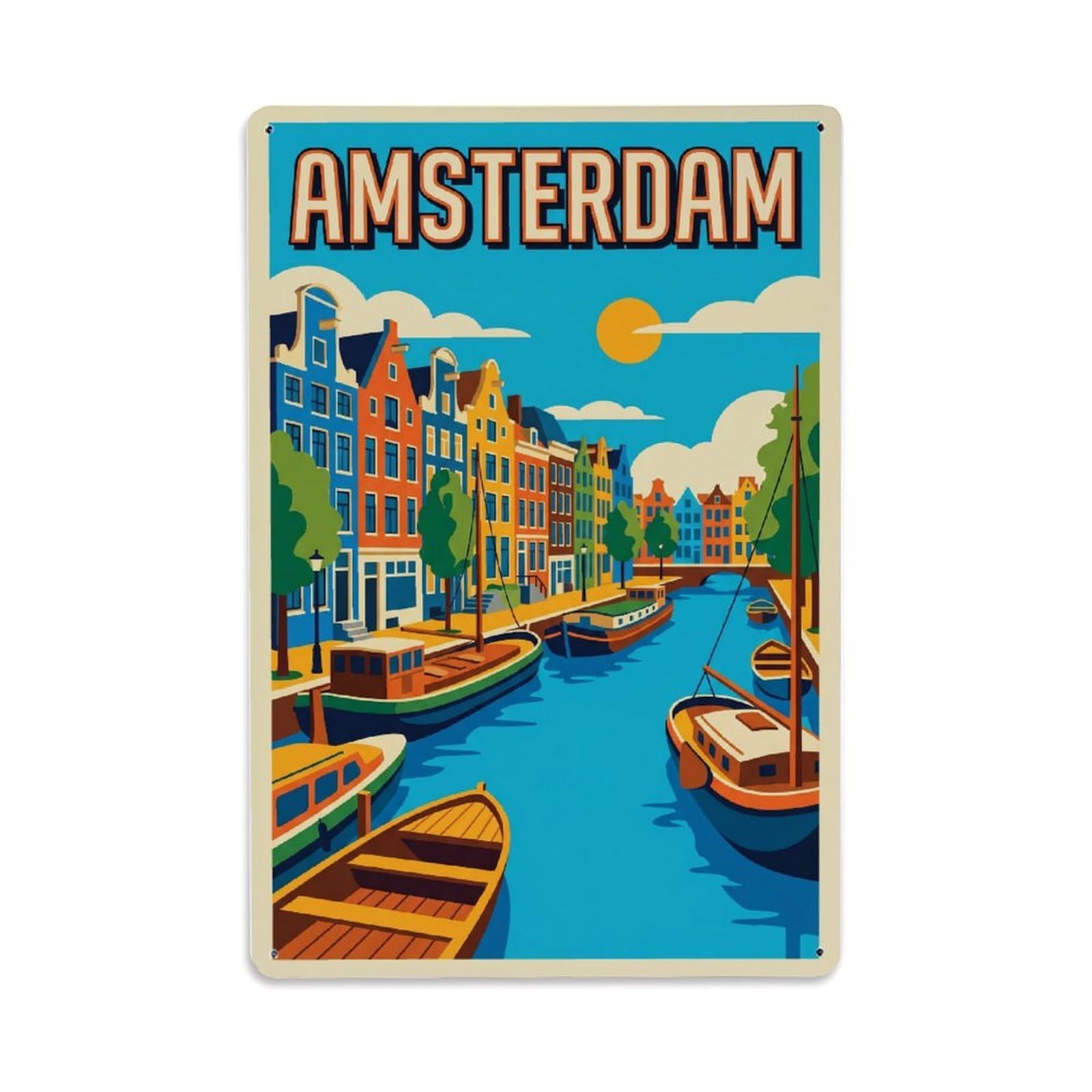 Vintage Travel Riverside Netherlands Scenic（1） Metal Tin Sign Plaque Wall Decor for Cafe, Club Bar, Office, Home Garden Metal Poster 8x12Inch