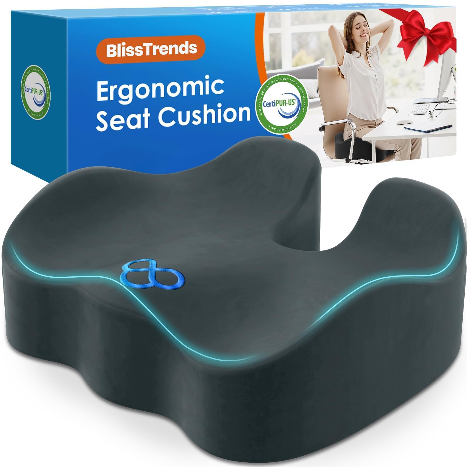 BlissTrends Thick Seat Cushion for Office Chair &amp; Car Seat, XL, DarkGreen