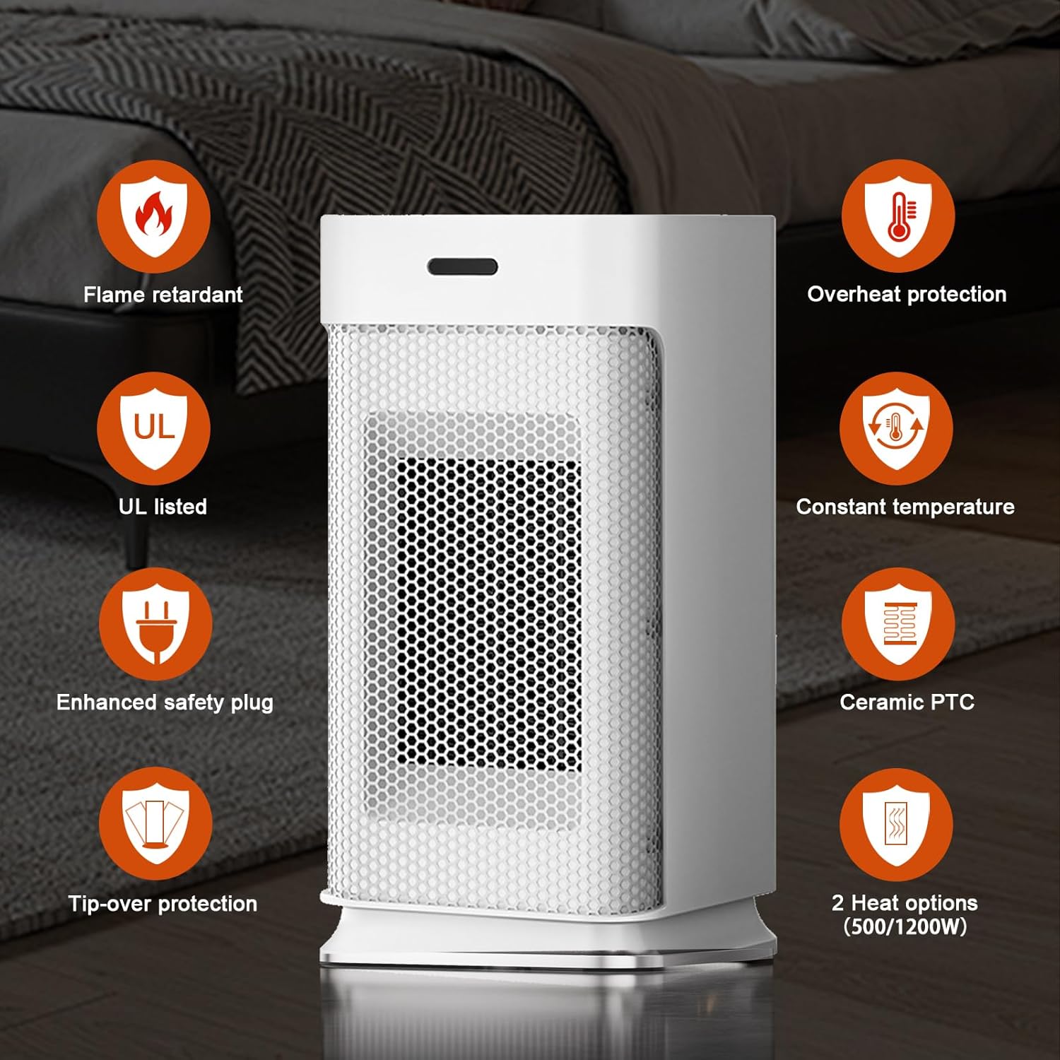 Space Heater Indoor - Energy Efficient Portable Heater with Adjustable Thermostat,1200W PTC Rapid Heating Ceramic Technology with Remote,Intelligent Timing (White, LW012)
