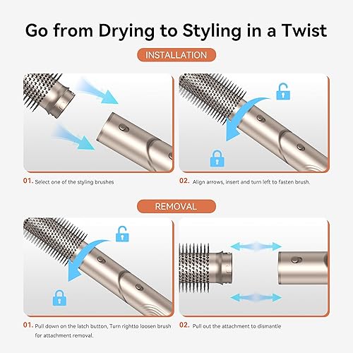 Miniatura 8 de Cepillo de secado de pelo profesional 5 en 1, rizadores de envoltura automática sin esfuerzo con motor de alta velocidad de 110,000 RPM, secado
