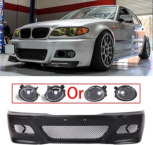 Miniatura 3 de PENSUN Fundas de parachoques delantero estilo M3 para BMW E46 SEDAN Wagon 1999-2005 con lámparas antiniebla