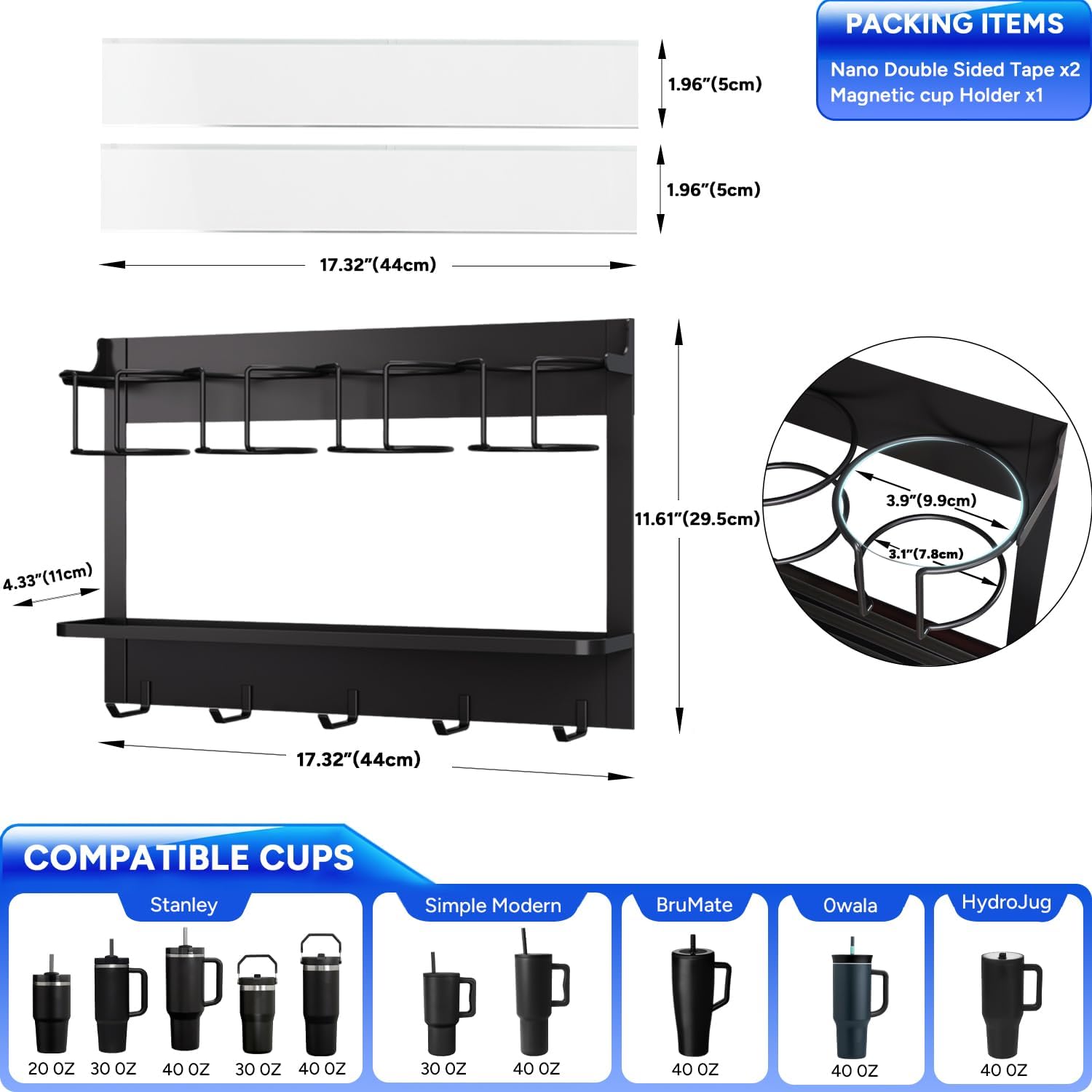 Water Bottle Organizer for Stanley Cup Accessories 20/30/40 oz, Fridge Magnetic and Wall Mount Tumbler Holder Organizer, Kitchen Water Bottle Storage Rack (Black) | 20/30/40 oz