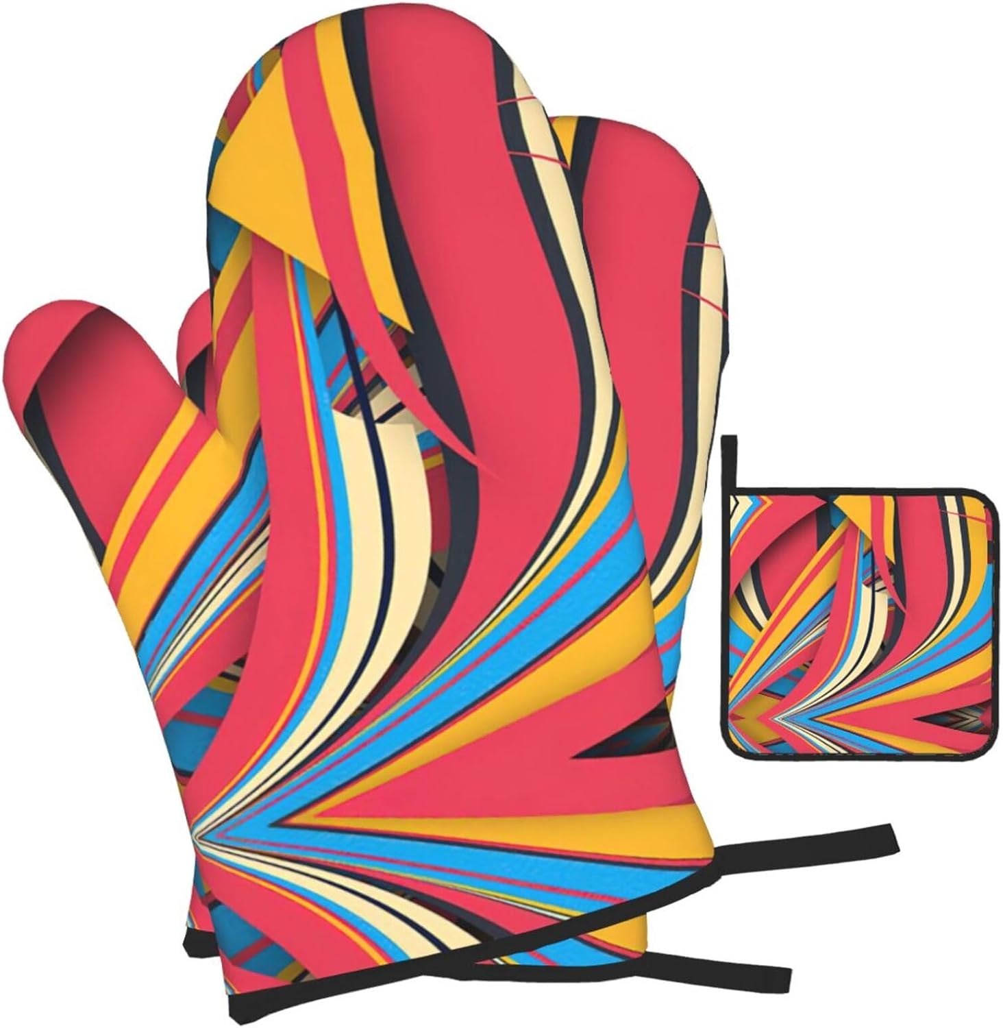 Colorful Stripes Print Heat Resistant Microwave Gloves, Used for Baking, Cooking, and Fashion Kitchen Essentials