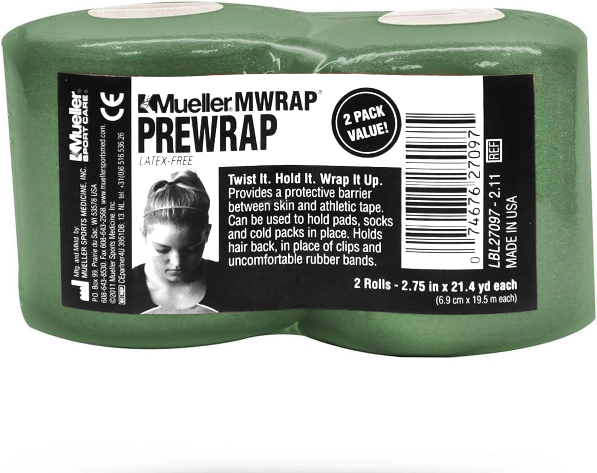 Mueller Sports Medicine MWrap, Pre Wrap, Athletic Tape Underwrap for Sports, Hair, Ankles, Wrist, Hands and Knees, Water-Resistant, Latex Free, 2.75" x 21.4 Yards Per Roll, 2 Rolls