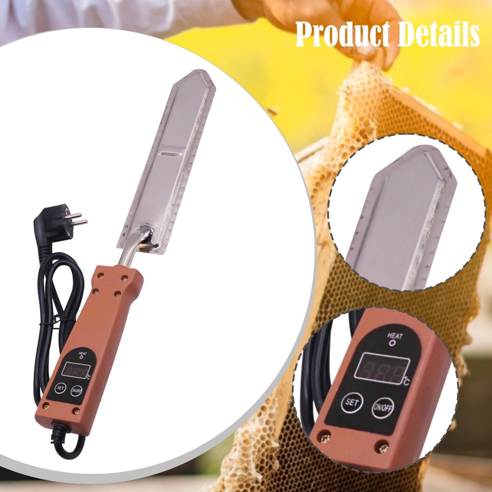 MagiDeal Cuchillo desoperculador eléctrico calentado en Caliente, Herramienta de Apicultura, Cuchillo para Miel con Control de Temperatura, Cortador de Miel