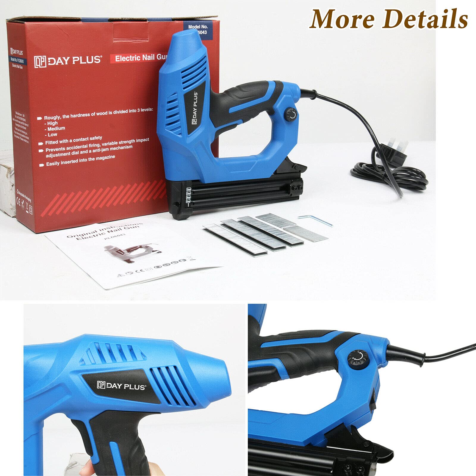Agrafeuse électrique 2 en 1 Pistolet à ongles professionnel 1080 W Power Nailer Agrafeuse Heavy Duty Brad Nailer Outil de travail du bois pour petit projet de rembourrage, amélioration de l'habitat