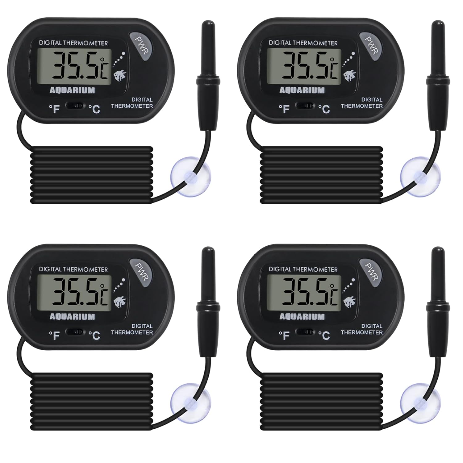 4Pack Aquarium Thermometer, Reptile Fish Tank Thermometer, Digital Thermometer, Terrarium Water Temperature Test, with Large LCD Display