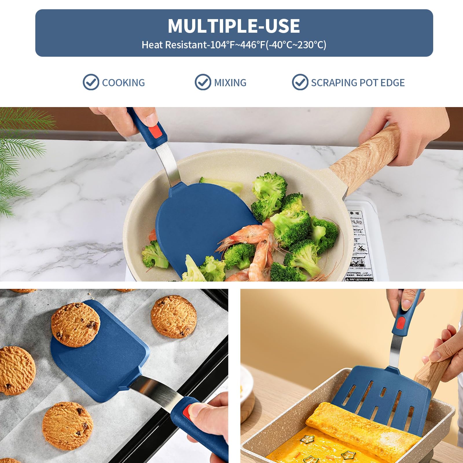 Set di 2 spatole per pesce, resistenti al calore, con bordo in silicone