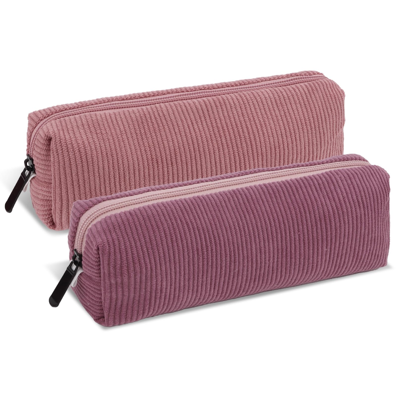KIUEZIR 2pcs Corduroy Pencil Case, Large Capacity Makeup Bag with Sturdy Zipper, Aesthetic Medium Pouch Stationary Storage Organiser for Students, Teens, Adults Office & Back to School Supplies