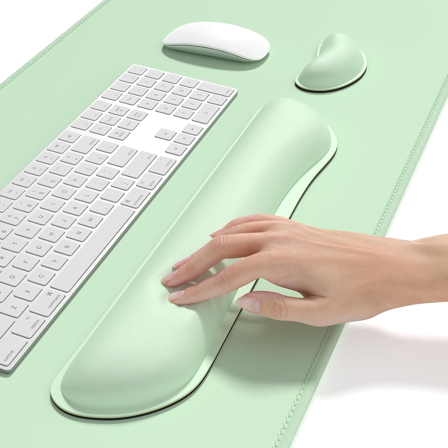 Dapesuom Keyboard Wrist Rest Mouse Pad Set, Extended Large XXL Gaming Mousepad + Mouse Wrist Cushion + Memory Foam Keyboard Wrist Support + Cup Coaster, 31.5x15.7in Desk Pad for Home Office,Lake Green