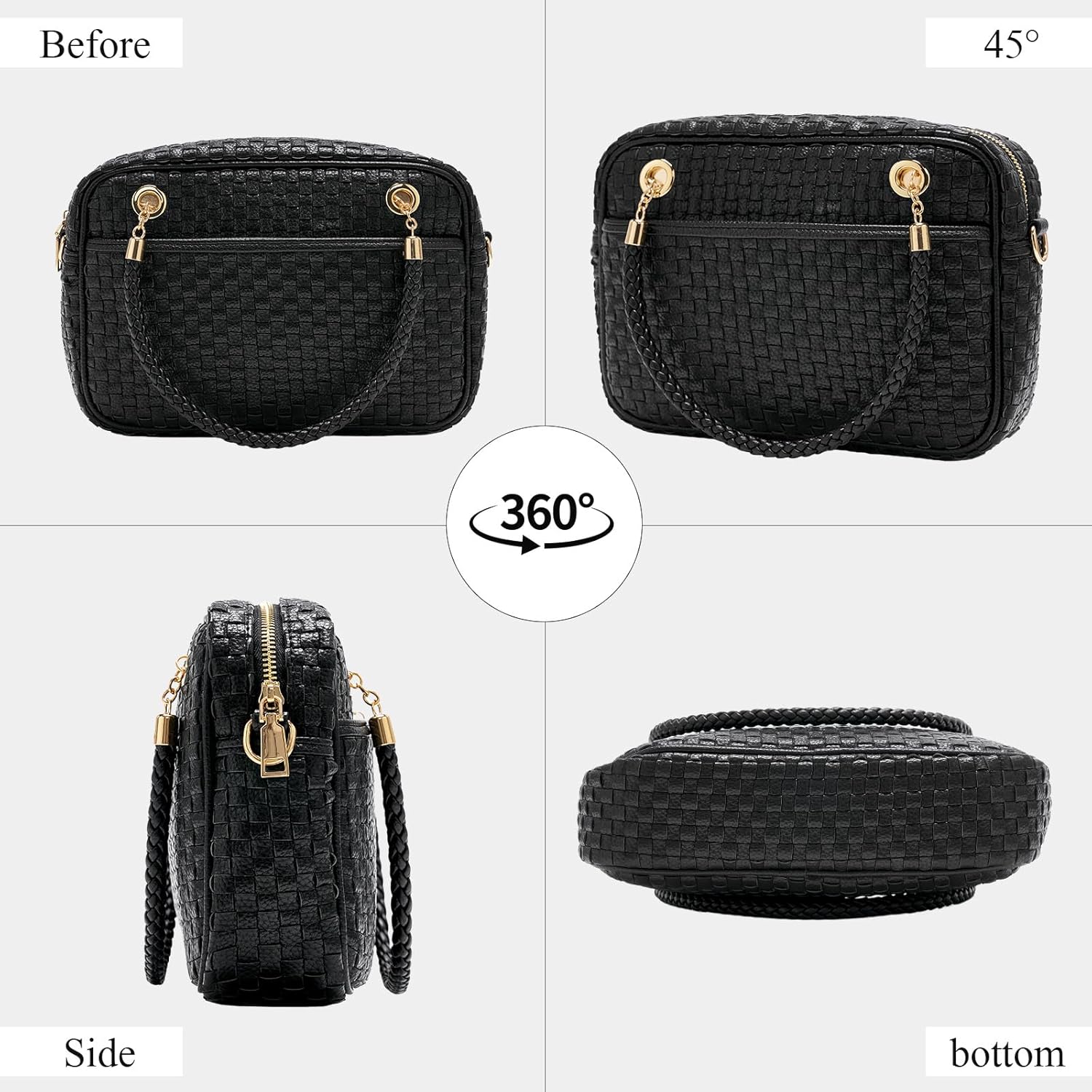 Chic Woven Crossbody Camera Bag, Soft Vegan Leather Purse with Designer Look & Braided Handle - Image 6