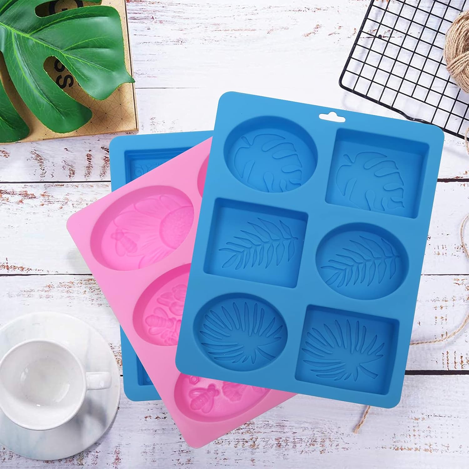 Silicone Soap Molds,4 Pack Silicone Molds for Making Soap, 6 Cavities Include Rectangle and Oval Shapes,Flower Designs for Handmade Bar Soap (Blue & Pink & Purple) : Arts, Crafts & Sewing