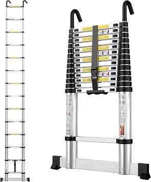 SIMPDIY Telescopic Ladder, 4.1m Aluminium Loft Ladder, Ladders Extendable