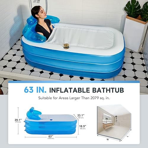 Miniatura 4 de CO-Z Bañera inflable con bomba de aire eléctrica y almohada reposacabezas para baño, bañera inflable portátil para adultos, para exteriores