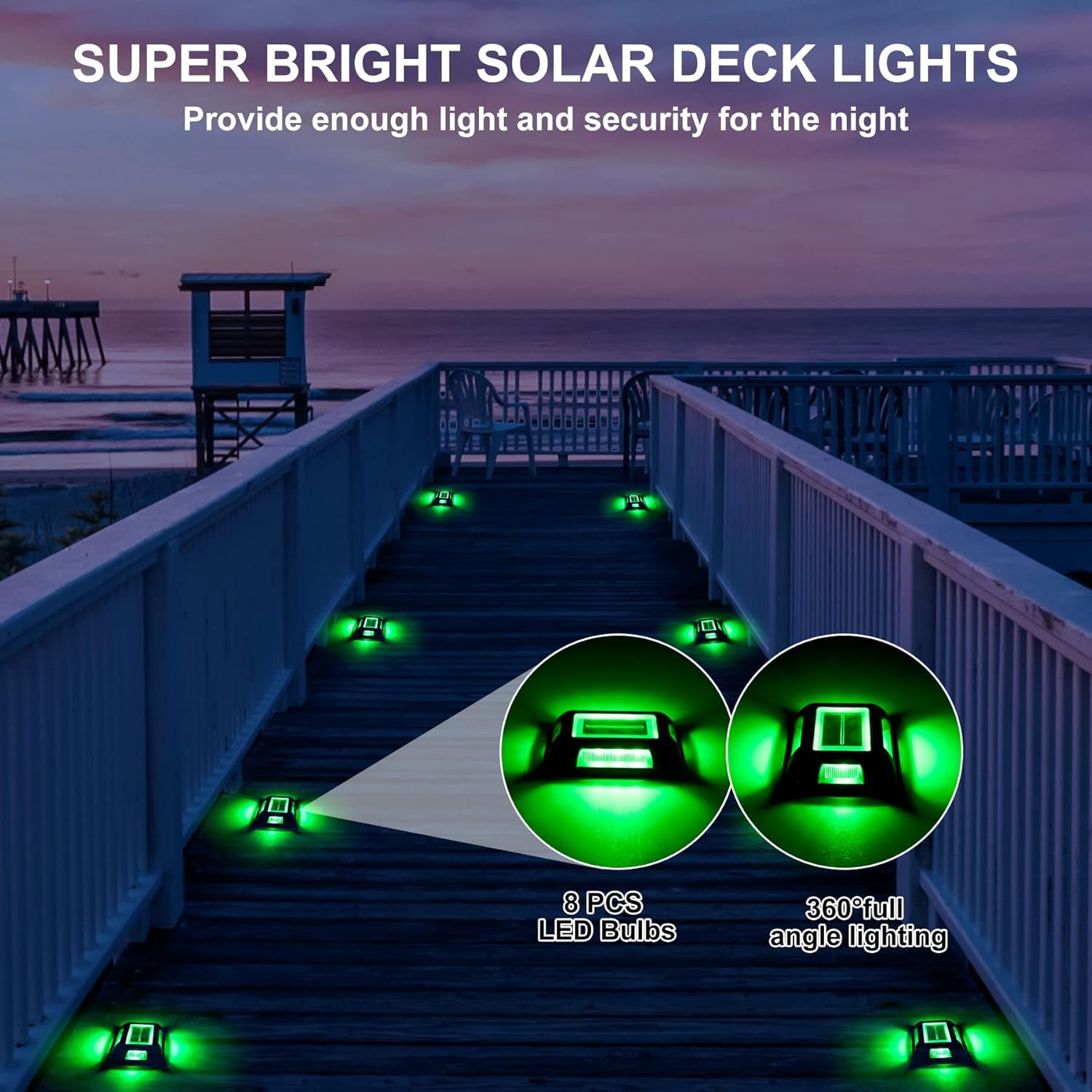 Solar Green Deck Lights Driveway Dock Lights St. Patrick's Day Decor Light- 8 Packs Waterproof 1200mAh Outdoor LED Aluminum Dock Lighting Road Markers for Driveway Sidewalk Garden Pathway Yard