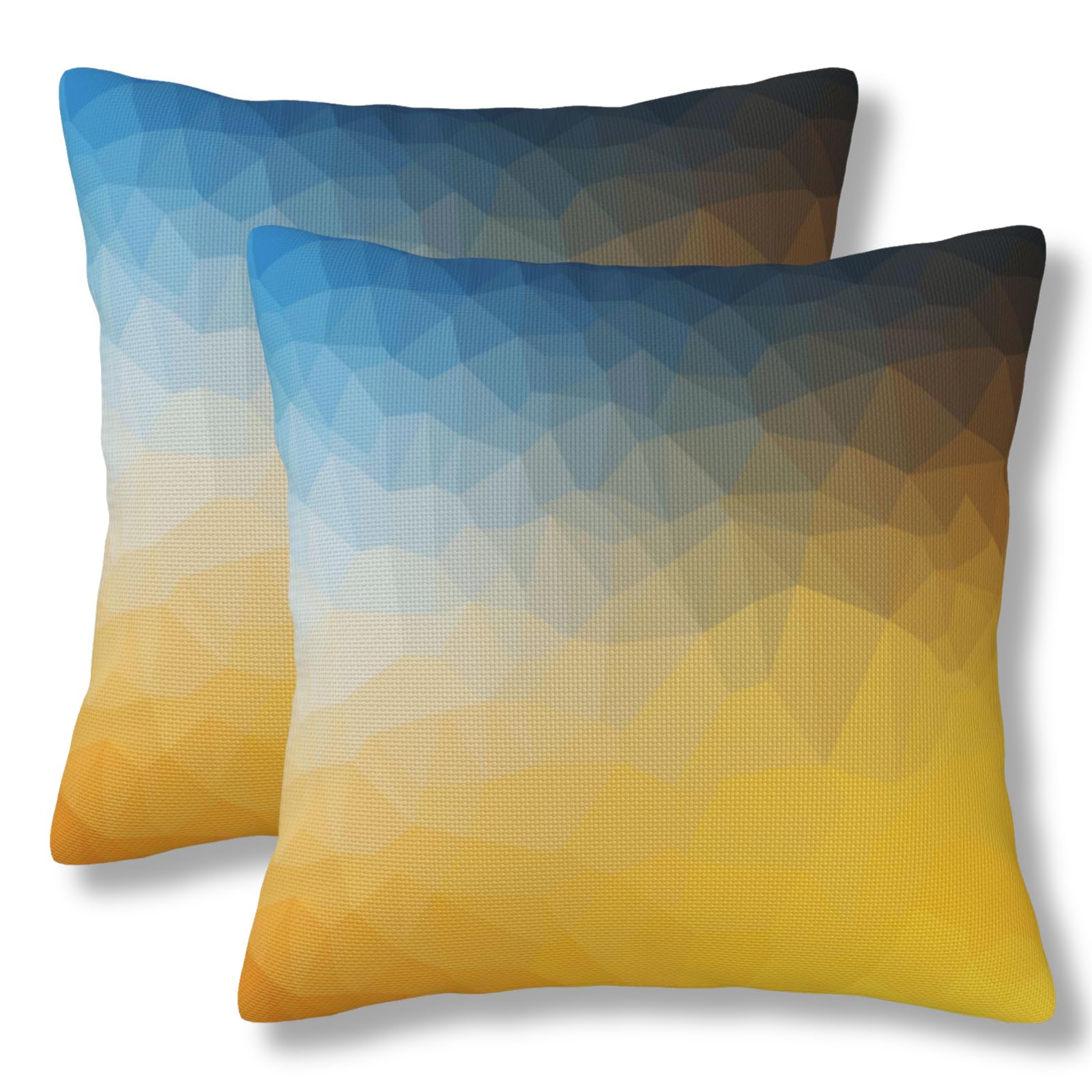 ZYNTIRAX Yellow and Blue Throw Pillow Covers Abstract Polygon Style Pillow Cover 18x18 Inch Set of 2 Fractal Gradient Geometric Art Pillowcase Square