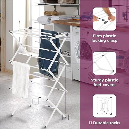 Vista 4 de BLACK+DECKER Perchero de 3 niveles expandible, plegable y colapsable para secar ropa al aire, estante de lavandería ahorrador de espacio, resistente
