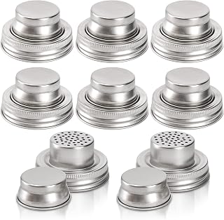 Lyellfe 8 Pack Mason Jar Shaker Lids, Stainless Steel Shaker Lids for Mason Jars, Mason Jar Spice Lid with Silicone Seal for Regular Mouth Jar (Jar Not Included)