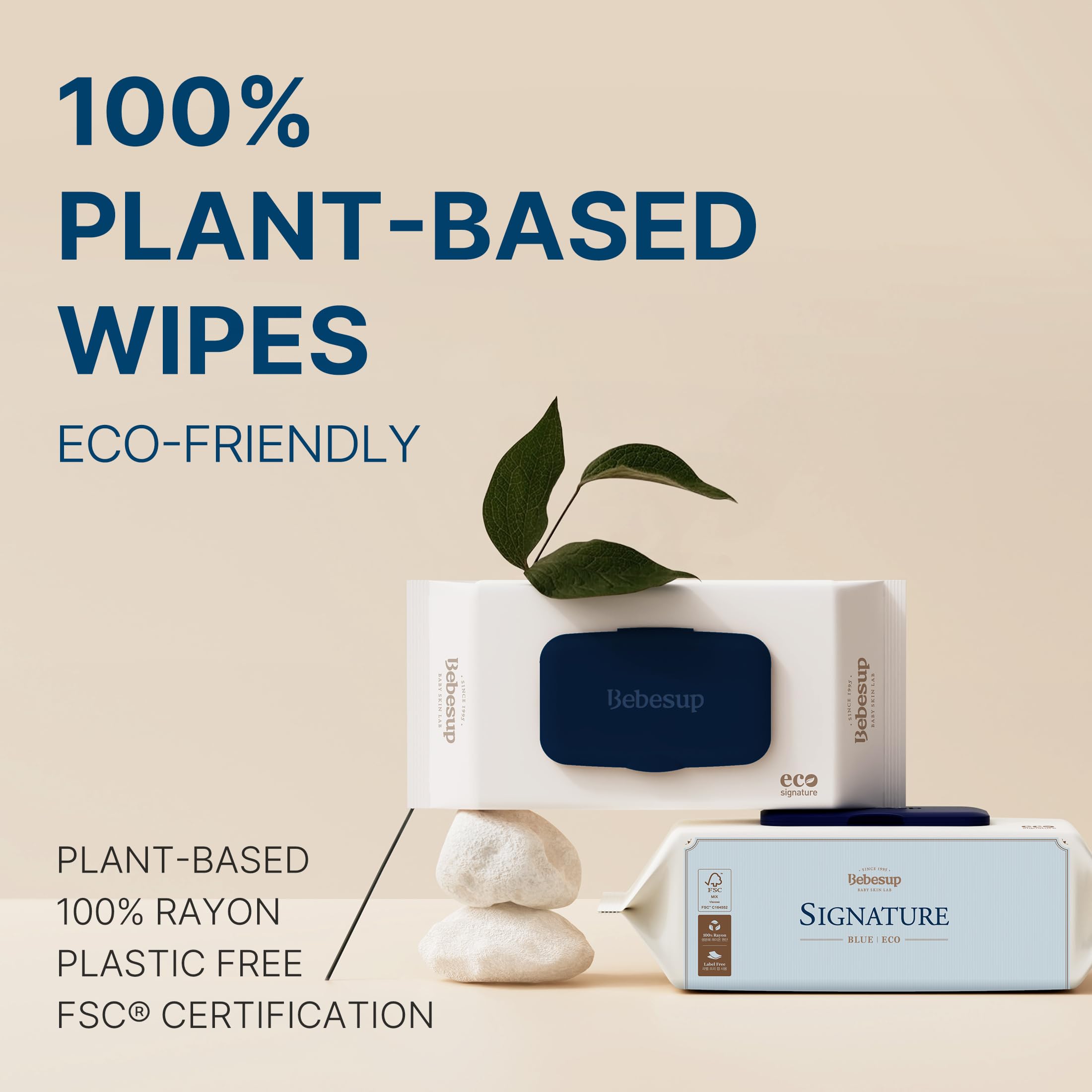 [BEBESUP]Signature Blue Eco Baby Wipes | Super Seed Extracts, Plant-based Fibers, Extra Thick & Soft, Embossed Wipes, Unscented, Hypoallergenic, Plastic-Free, Flip-Top, 560 Count (Pack of 8)