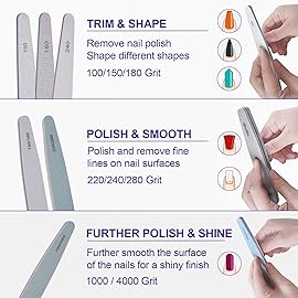 Nail File and Buffer Set, 6 Pcs Professional Nail File Kit for Acrylic and Natural Nails, 100/150/180/220/240/280/1000/4000 Grit Soft Nail Filer Gel Nail Files & buffers Filing Emery Board Home Salon