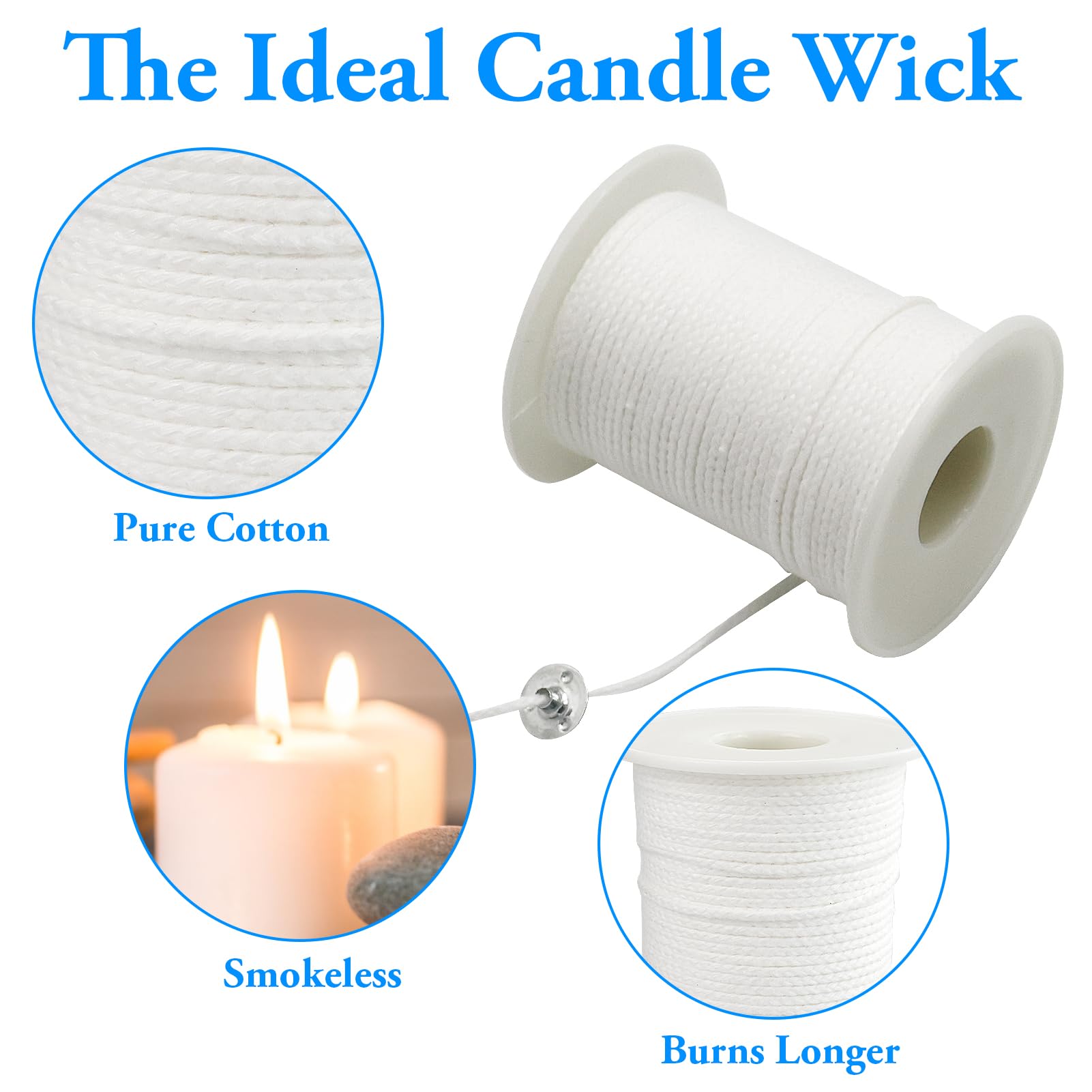 Set Stoppini Per Candele Fai Da Te, 61m Cotone Naturale Con 100 Basette Metalliche E Adesivi, Centratori In Legno - 2