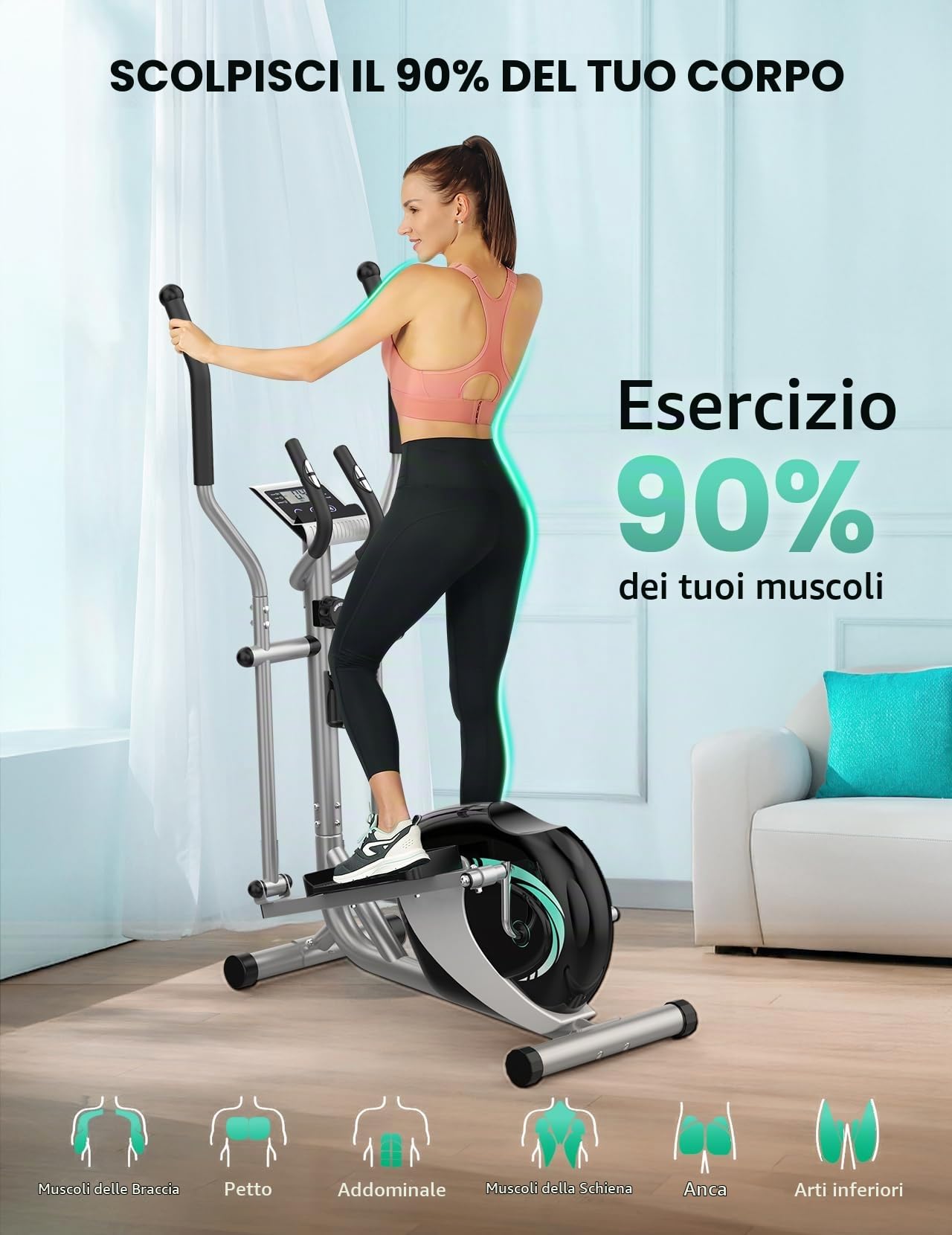 THERUN Ellittica da Casa, Ellittica Professionale Ultra Silenziosa con 16 Livelli di Resistenza Regolabile, Display LCD, Pedali Antiscivolo, Supporto Borraccia, Capacità Di Carico 120KG