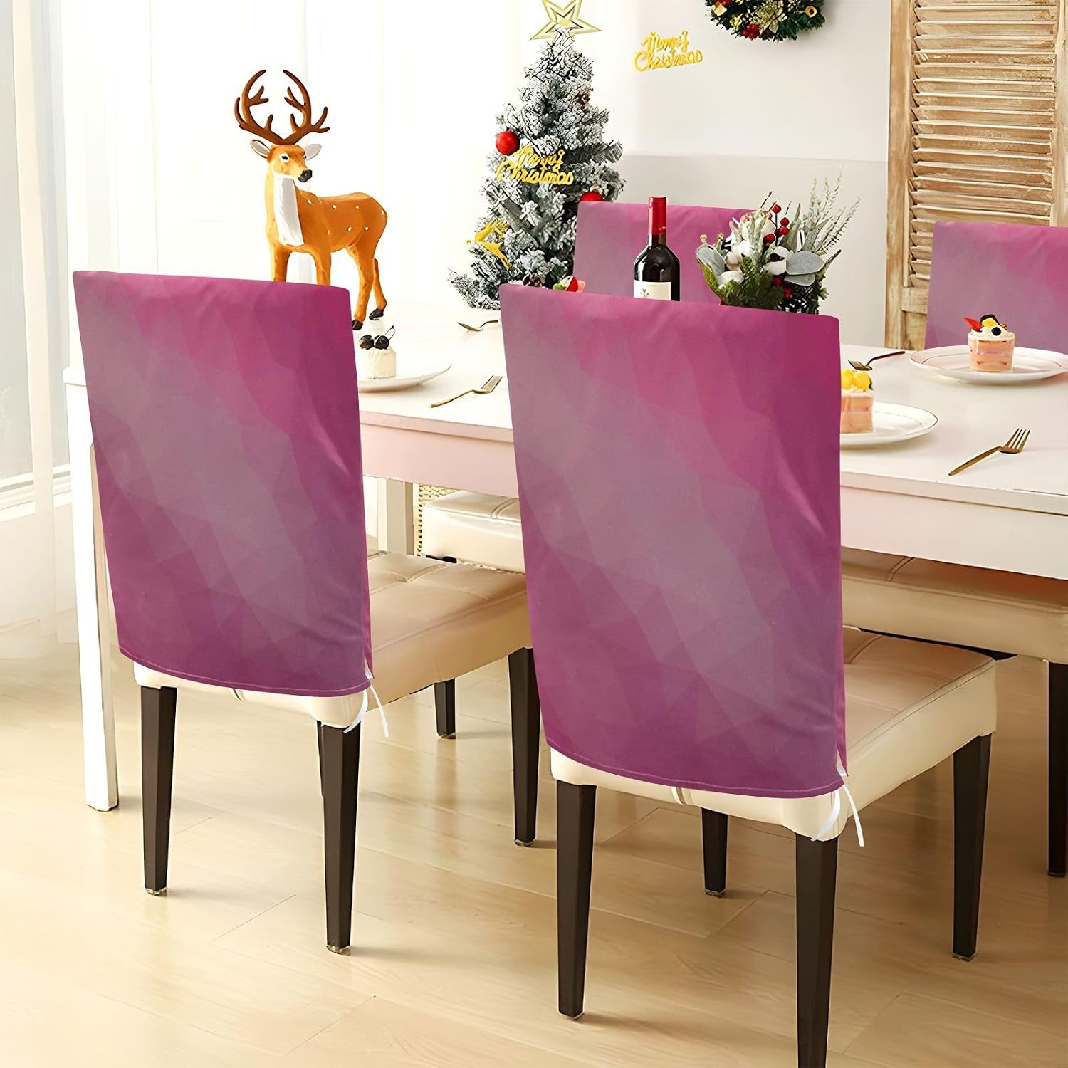 Pink Gradient Decorative Chair Cover for Birthday Party Anti-Dust Soft Chair Covers cobertores para sillas de comedor Set of 6