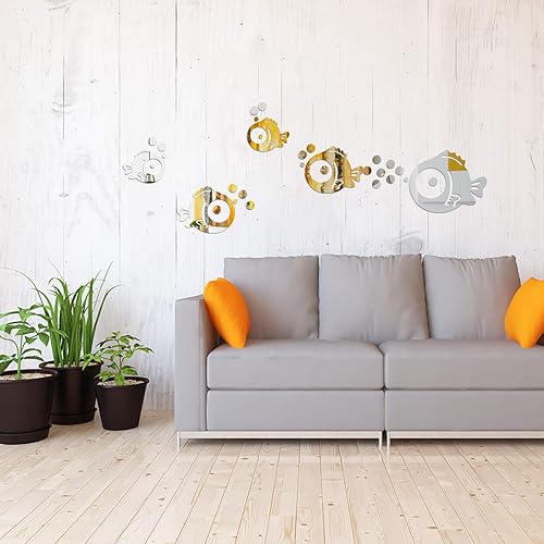Miniatura 3 de Removable Wall Art Stickers Home Stickers for Wall Decoration Wall Trim Fish and Bubbles Mirror adesivos para pared decorativos Mirror Decals Wall