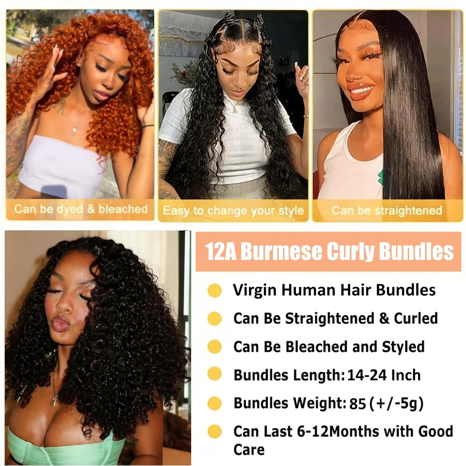 Burmese Curly Bundles Human Hair with Closure 3 Bundles 18 20 22 Inch +16 Inch 5x5 Hd Lace Closure Pre Plucked 3C4A Water Wave with Sprial Curly End Quick Weave Hair Extensions Natural Black