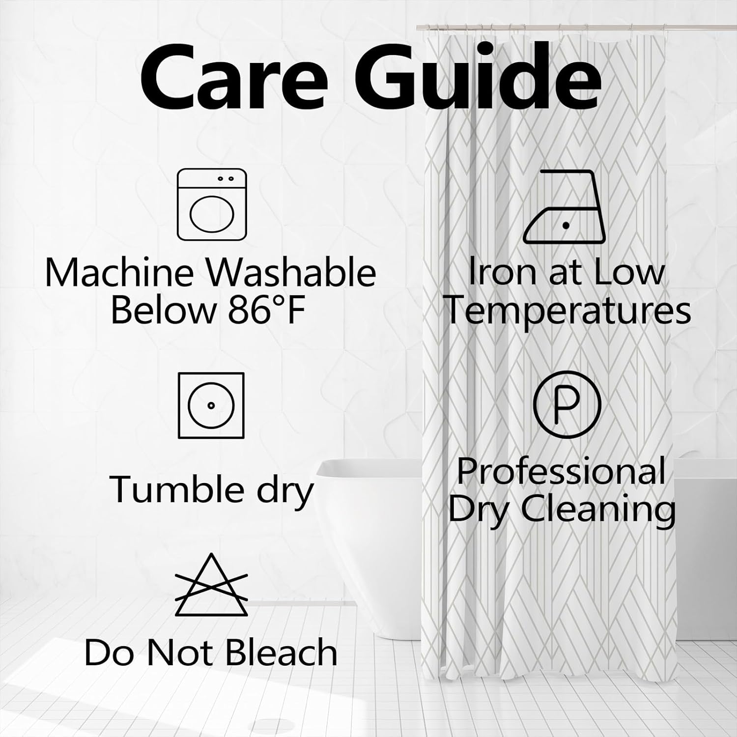 White Shower Curtain Set with Hooks Boho Geometric Shower Curtain 72x72inches Minimalism Lines Waterproof Fabric Shower Curtains for Bathroom