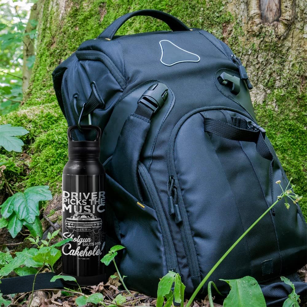 Supernatural OFFICIAL Driver Picks Music 24 oz Insulated Canteen Water Bottle, Leak Resistant, Vacuum Insulated Stainless Steel with Loop Cap, Black