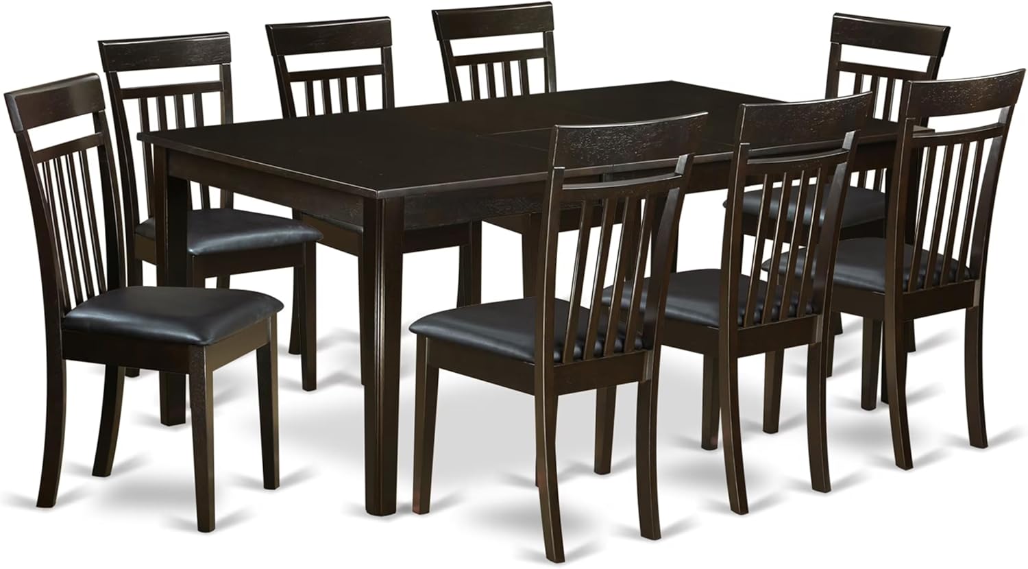 East West Furniture HECA9-CAP-LC 9 Piece Kitchen Table Set Includes a Rectangle Dining Table with Pedestal and 8 Faux Leather Upholstered Dining Chairs, 42x72 Inch, Cappuccino