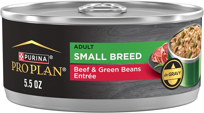 Purina Pro Plan Alimento húmedo para perros adultos de raza pequeña, carne de res, (24) 5.5 oz | Plato principal de carne de res y judías verdes en salsa para perros pequeños, alto en proteínas para ayudar a mantener la masa muscular magra