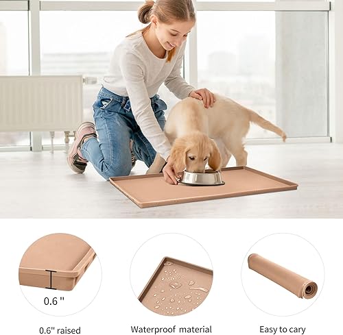 Miniatura 2 de Tapete de comida para perros, bandeja de comida impermeable de silicona, mantel individual antideslizante para mascotas, borde elevado de 0.6
