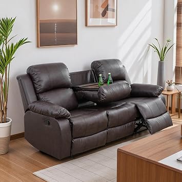 Leather Recliner Sofa,Reclining Sofa for Living Room Furniture Sets,Light Brown Wall Hugger Recliner Couch with Cupholder for Living Room/Office/Theater Seating3 Seater Sofa