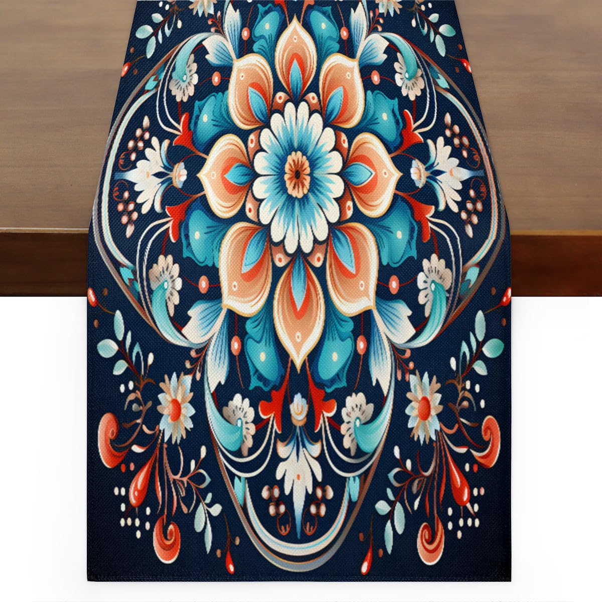 Chemin de table abstrait bohème coloré de 33x304 cm pour la cuisine